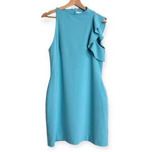 Black Halo Teal Pabla One Sleeve High Neck Mini Sheath Dress Women's Size 12